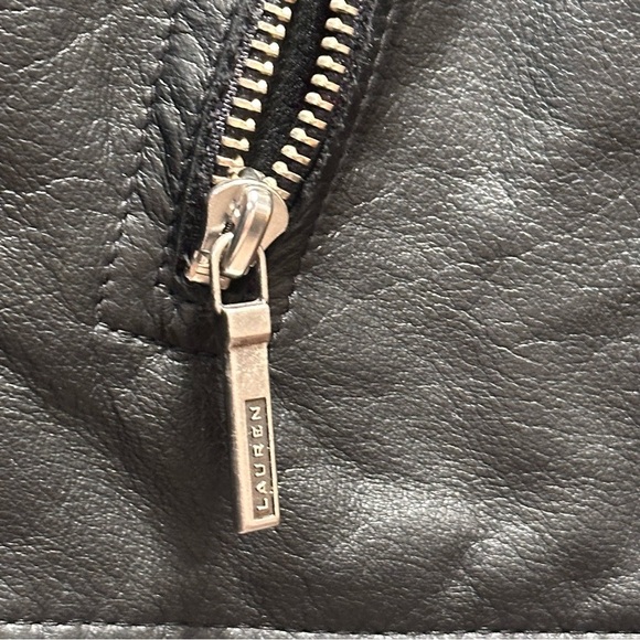 RALPH Ralph Lauren Genuine Leather Black Moto Jacket Quilted Red Lining Medium - Picture 7 of 16